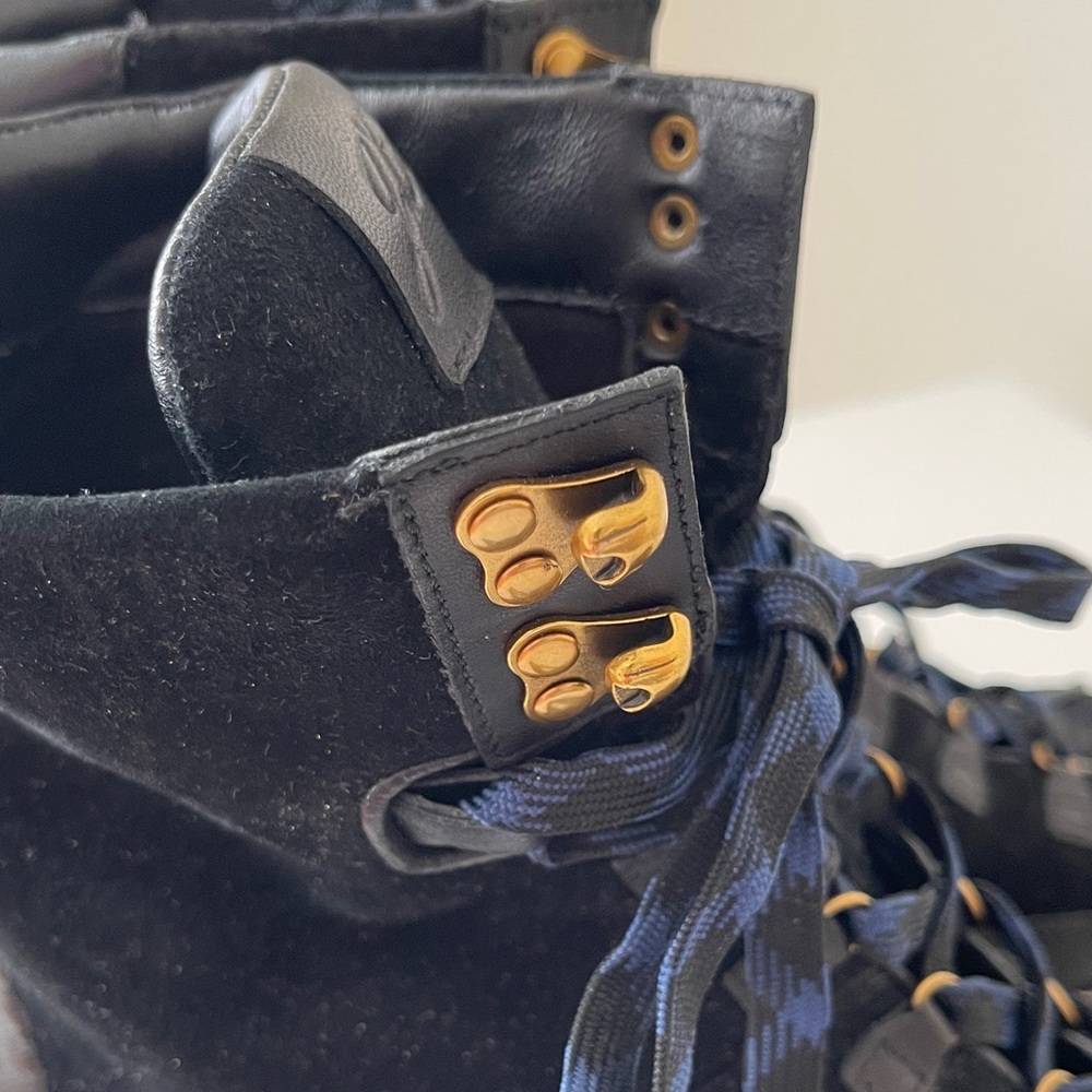J. Crew Black Suede Lace-Up Ankle Boots with Gold Hardware With Extra Laces - Picture 4 of 7